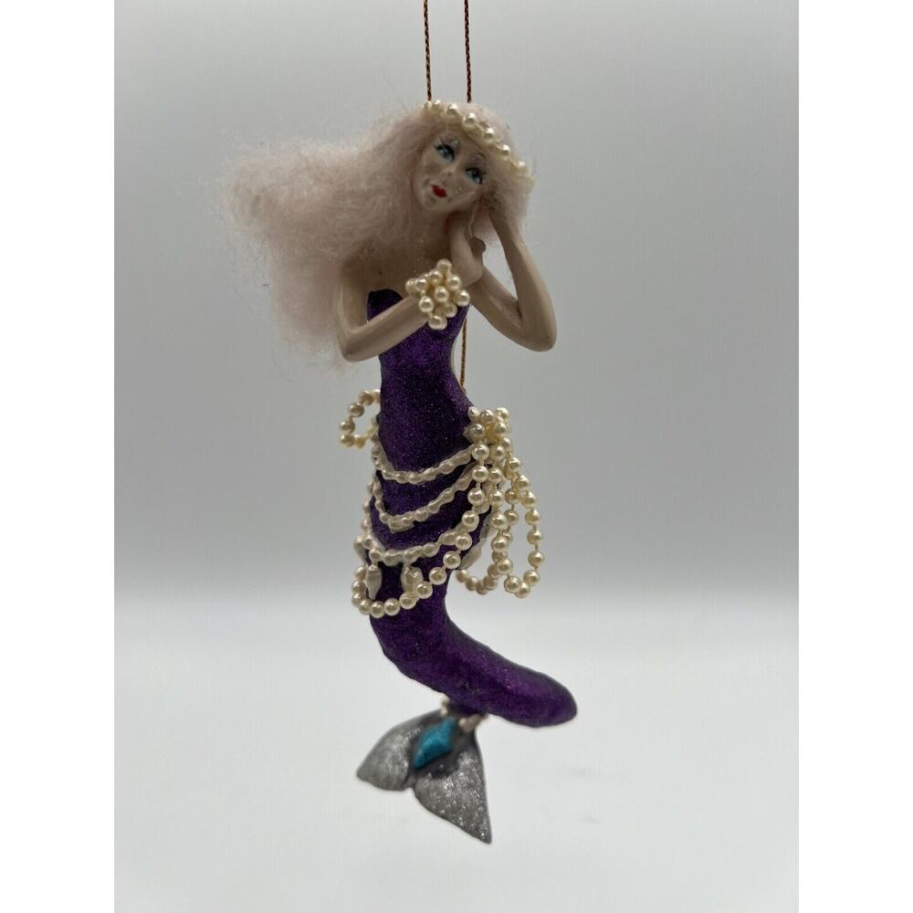 Vintage Katherine's Collection Realistic Mermaid Purple Glitter Pearls 8" Tagged